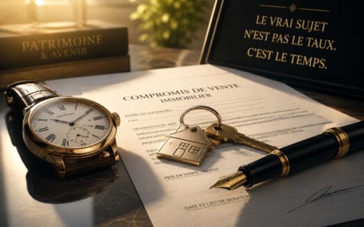 Montre, clé de maison et compromis de vente illustrant l'importance du timing dans un achat immobilier en 2026.